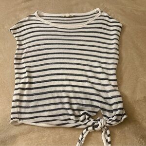 Lovestitch Navy and White Striped Tie-Front Sweater Tee